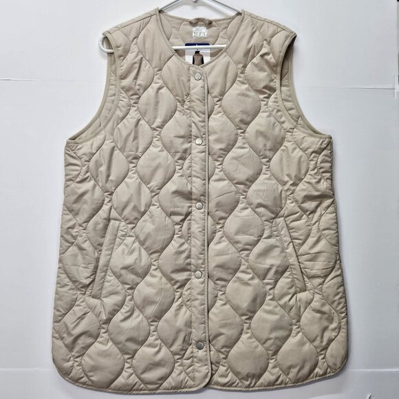 32 Degrees Heat Long Vest Adult Women SIZE L Coconut Beige Snap Buttons Quilted - Picture 1 of 11